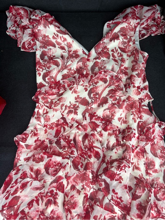 cinq a sept Tops - cinq a sept White Blush-Red Floral Ruffle V-Neck Top